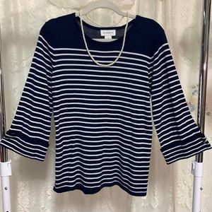 Liz Claiborne NEW Navy Blue & White Stripe long sleeve blouse
